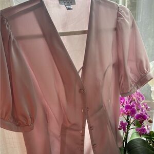 Topshop Pink Puff Sleeve Blouse with Notched Collar